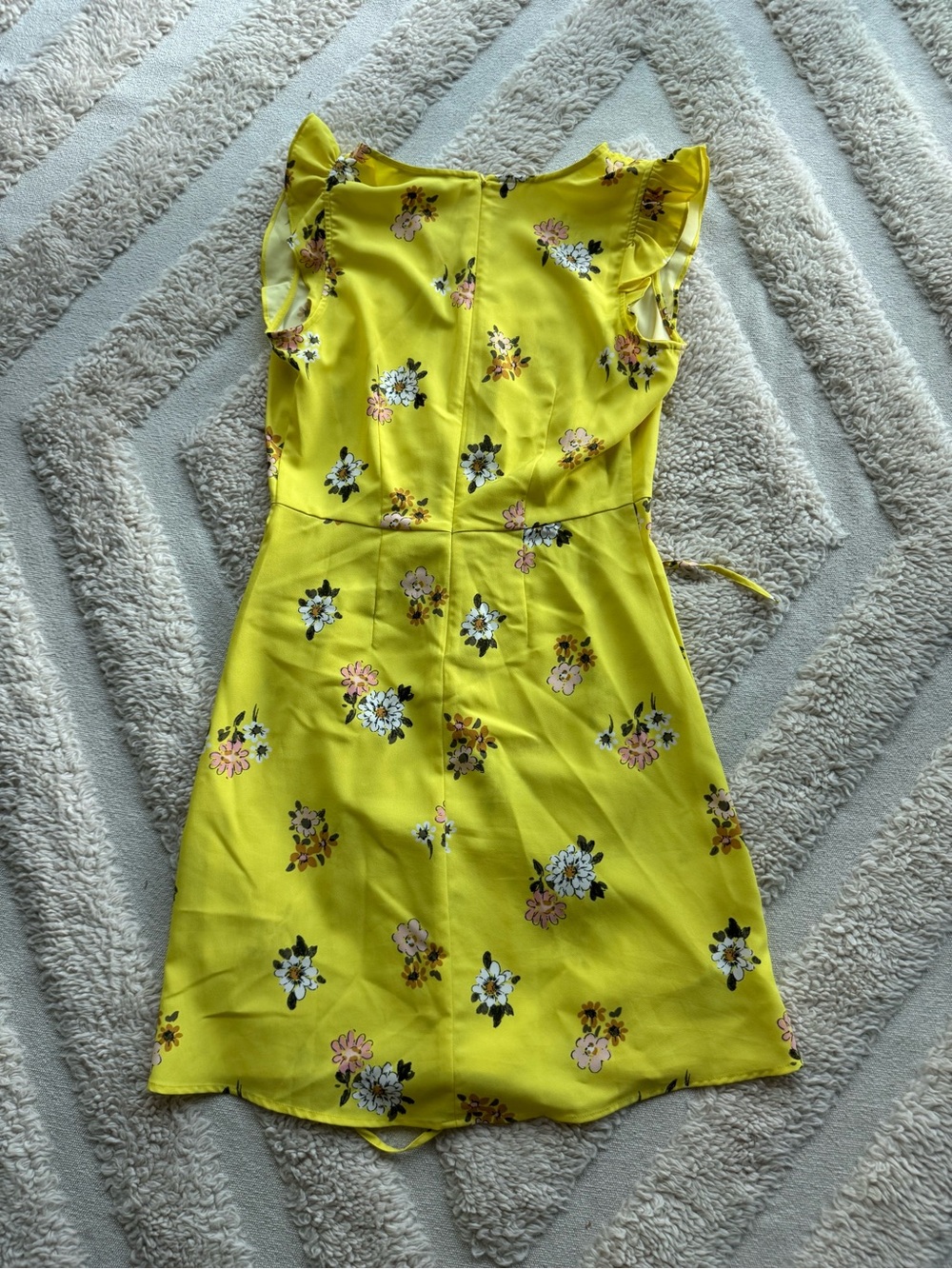 LOFT Yellow Floral Mini Dress with Tie Waist - Picture 2 of 4